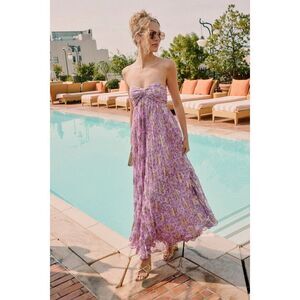 Lulus Lynwen Light Purple Abstract Pleated Strapless Maxi Dress - Size S